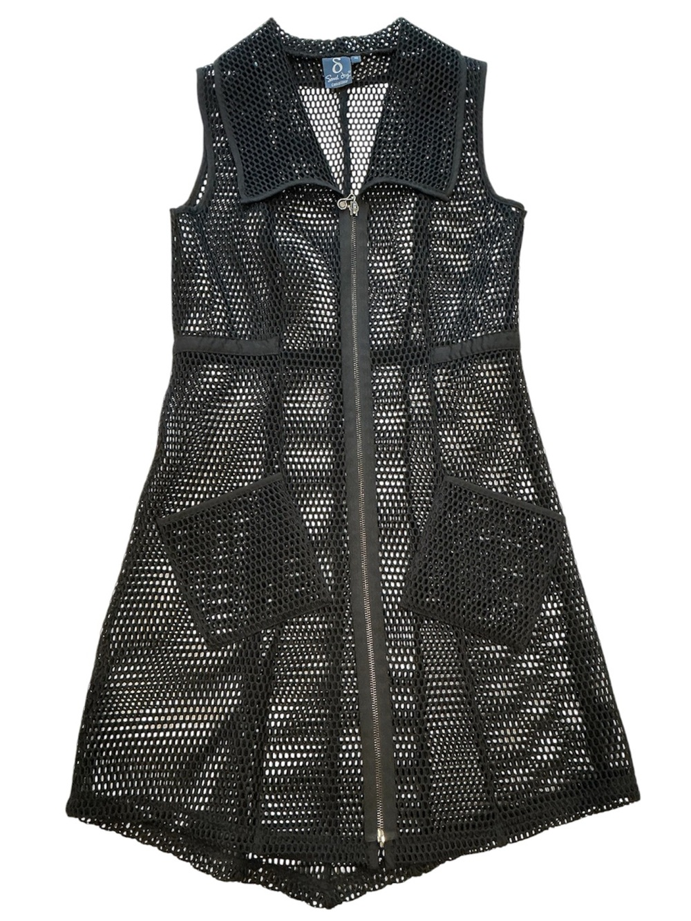 Samuel Dong Casual Wear Sleeveless Black Mesh Zip-Front Structure Dress XSmall